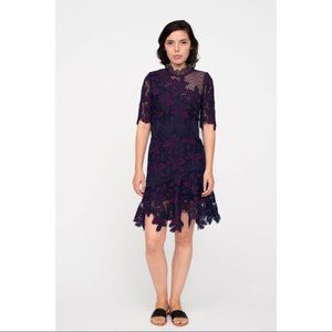 Sea New York Floral Mosaic Crochet Dress | Navy Blue & Magenta | Size 8